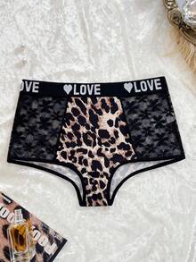 Valentine's Day Fashionable Leopard Print Lace Trim Boyshort Panties - Multicolor - View 6