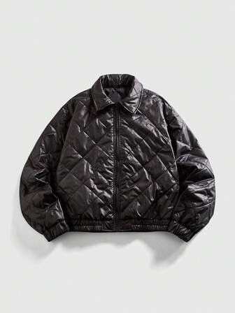 Chaqueta acolchada con cremallera de unicolor casual de uso diario para hombres, otoño/invierno