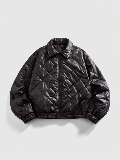 Chaqueta acolchada con cremallera de unicolor casual de uso diario para hombres, otoño/invierno