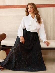 Roveilla Plus Size Wedding Guest, Graduation, Romantic, Evening, Formal Women , Birthday, Party, Elegant, Summer Women , Fashionable Graceful Minimalist Textured Fabric Skirt, Waist-Cinching Slimming Graceful Skirt For Women - Black - View 7