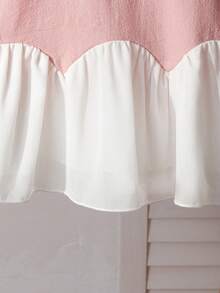 SHEIN Baby Girls' Cute Butterfly Collar Matching White Chiffon Hem Pink Dress, Suitable For Everyday Cute & Elegant Outfit - Multicolor - View 8