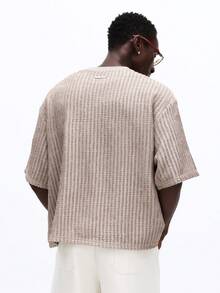 SUMWON Oversized Crew Neck Short Sleeve Ribbed Texture Solid Casual Streetwear Summer Spring Relaxed Fit Classic Basic Essential