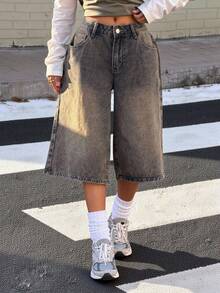 Muchica 女士休闲牛仔百慕大短裤，带口袋 - 淺色水洗藍 - 查看 1