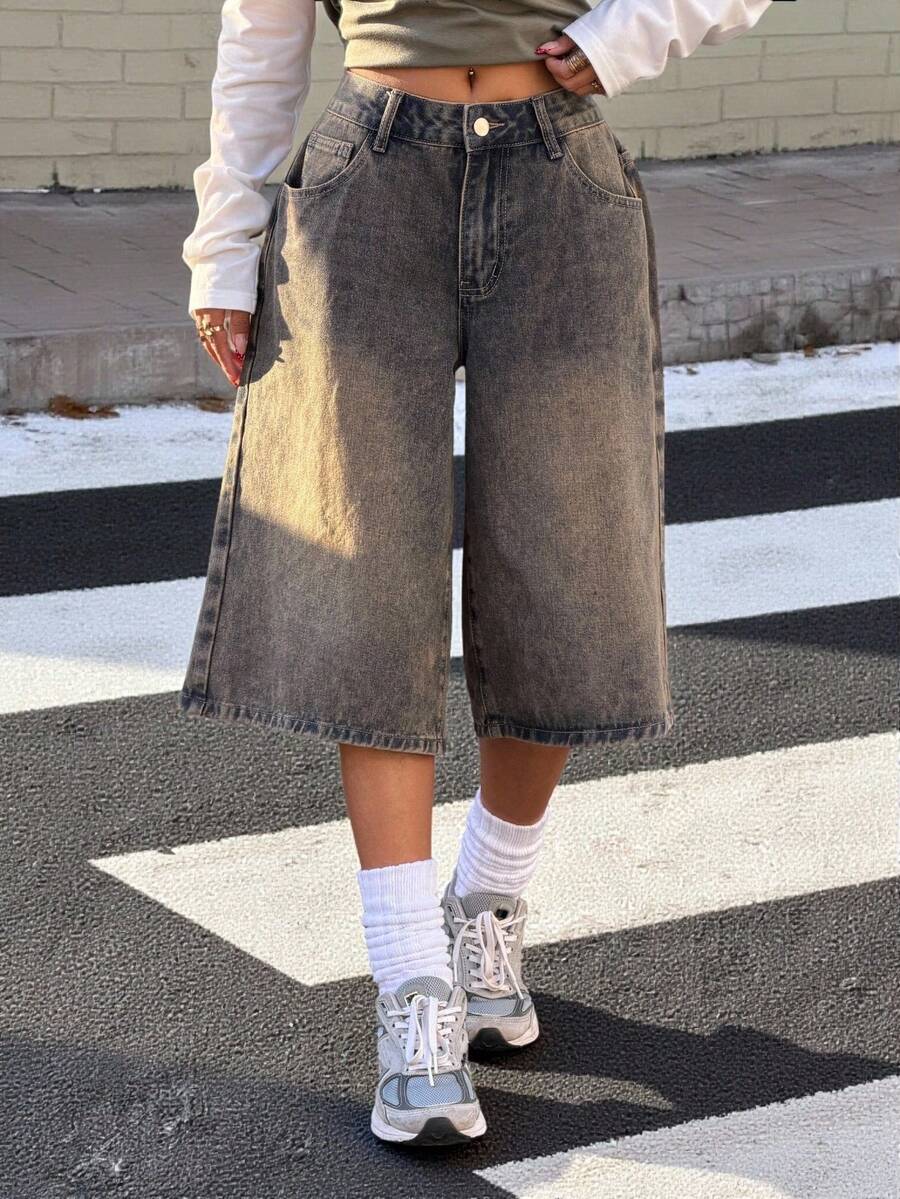 Muchica 女士休闲牛仔百慕大短裤，带口袋 - 淺色水洗藍 - 查看 1