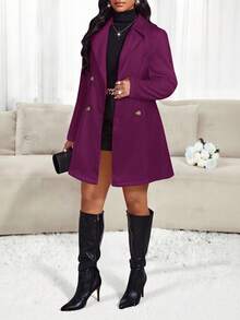 SHEIN Lady Áo khoác len cổ bẻ màu kaki mùa thu đông, áo khoác dáng dài thanh lịch cho nữ, áo khoác len hai hàng cúc có dây đeo, áo khoác mùa đông cho nữ, áo khoác gió cho nữ, áo khoác mùa thu cho nữ, trang phục mùa đông cho nữ, trang phục thường ngày cho nữ, trang phục lễ Phục sinh cho nữ, áo khoác mùa hè, áo khoác mùa xuân. - Màu đỏ tím - Xem 2