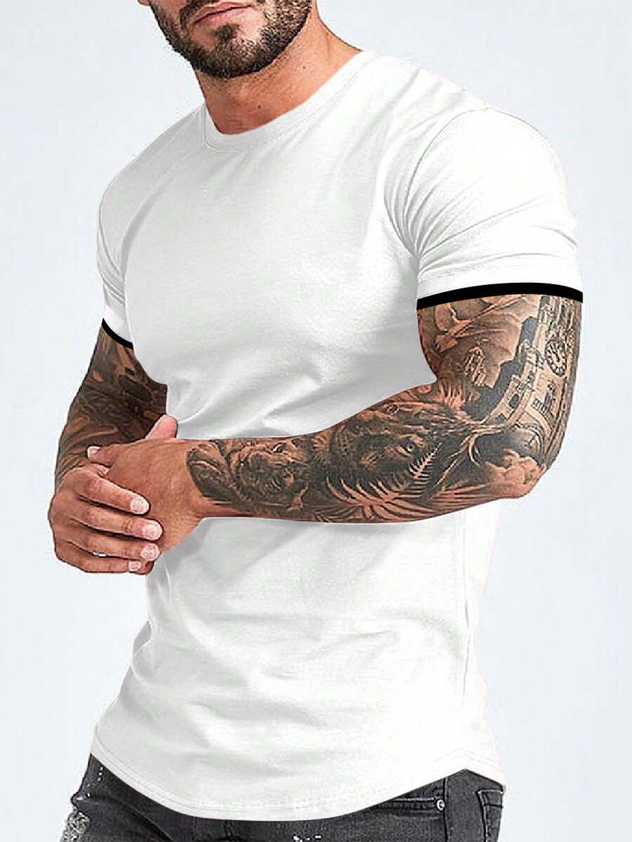 Manfinity Homme 男士撞色圆领短袖休闲百搭T恤 - 白色 - 查看 1