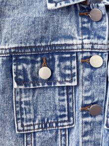 Young Girls Denim Set, New Casual Fashion Simple Versatile Rhinestone Washed Blue Denim Set - Blue - View 5