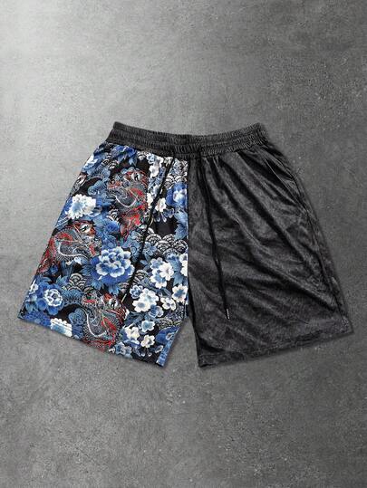 ROMWE MEN Men's Dark Gothic Print Shorts, Suitable For Spring/Summer Opiumcore