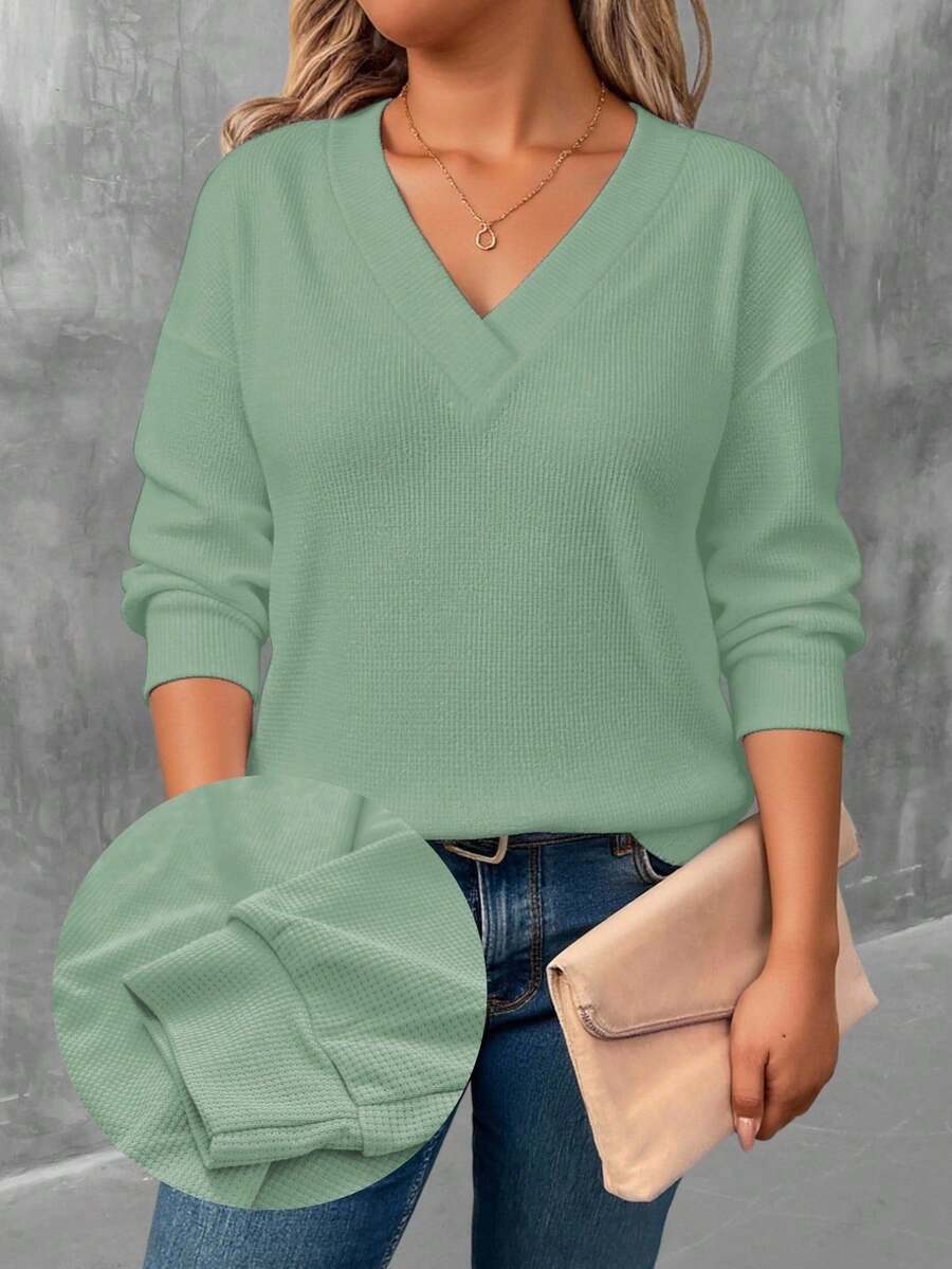 EMERY ROSE 浅绿色加大码女式印花长袖T恤 - 彩色 - 查看 1