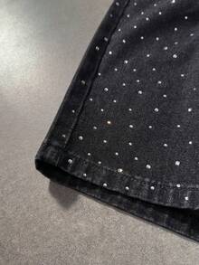 ROMWE MEN Men's Casual Fashion Street Rhinestone Washed Denim Shorts, Summer - Black - View 6