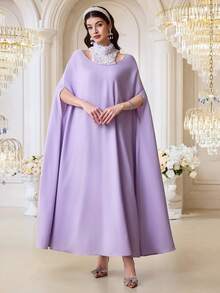 Al Najma Women's Elegant Contrast Mesh Applique Dress, Autumn