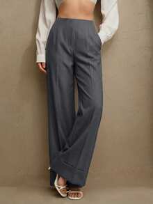 Anewsta 女士优雅阔腿裤，时尚宽松版型长裤，适合圣诞节、感恩节、春季、夏季、商务休闲场合。 - 深灰色 - 查看 4