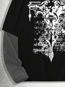 Manfinity Dauomo 男式拼色圆领长袖图案印花休闲 T 恤，秋季