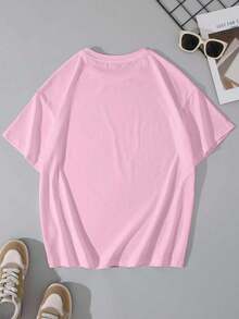 Resyla Women's Casual Letter Print Round Neck Short Sleeve T-Shirt, Summer - Pink - View 2