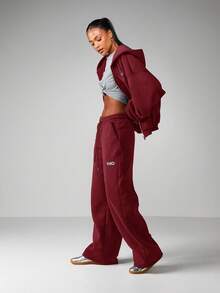 MISSGUIDED Wide Leg Drawstring Joggers With Elastic Waistband And Side Pockets For Casual Comfort - Burgundy - View 3