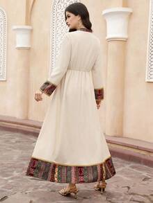 Al Najma Women's Notched Collar Belted Elegant Long Sleeve Turkish Maxi Dress, Arabic Abaya Maxi Dresses For Women Turkish Dress - Multicolor - View 6