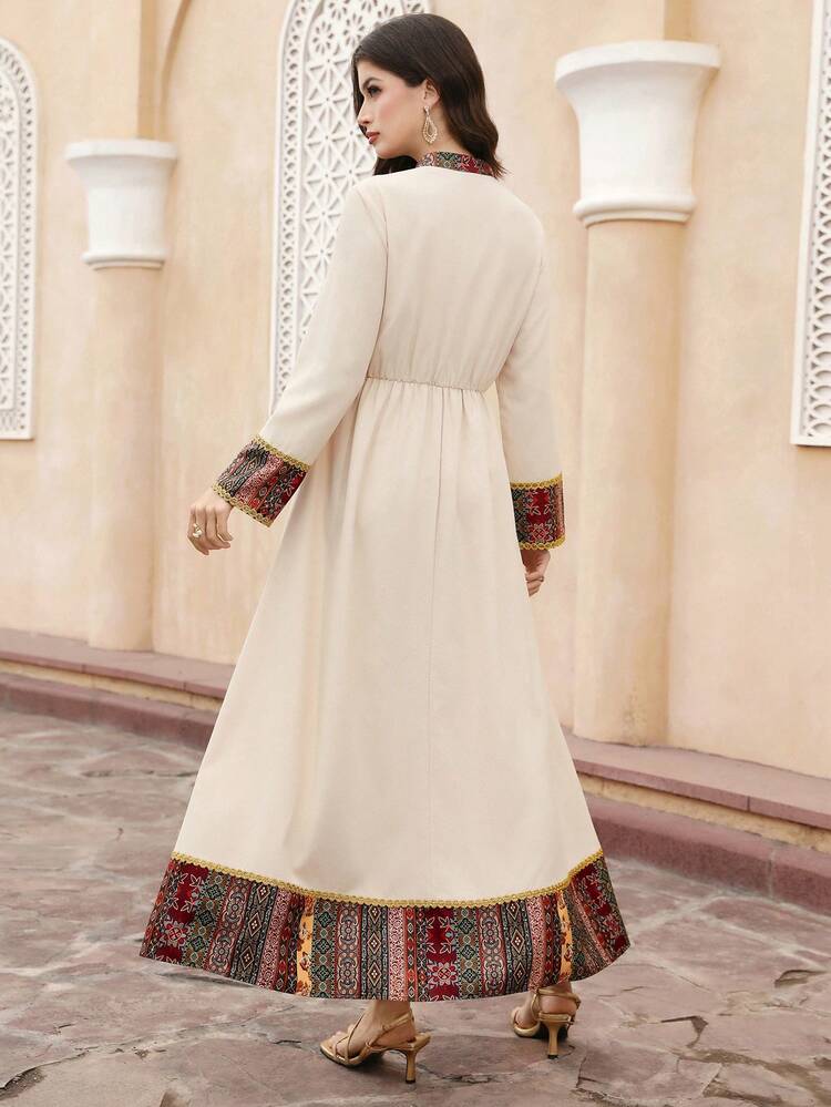 Al Najma Women's Notched Collar Belted Elegant Long Sleeve Turkish Maxi Dress, Arabic Abaya Maxi Dresses For Women Turkish Dress - Multicolor - View 6