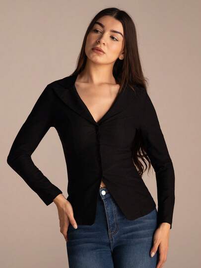 Andrea Bello 春夏女装情人节//休闲/复古/节日服装/乡村音乐会服装/早午餐服装/返校节/复活节/宾客服装/茶会服装/基本款/音乐会服装女士/舞会/婚礼/狂欢服装节日/正式/西部/鸡尾酒会/俱乐部服装/春季服装/生日服装/可爱/优雅/外出/度假/办公室服装/机场服装/2000 年代风格/街头服饰/长袖黑色衬衫