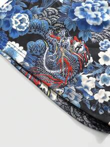 ROMWE MEN Street Life 男士暗黑哥特印花短裤，适合春夏穿着，鸦片风 - 黑色 - 查看 8