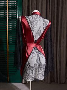 Mature Sexy Contrast Color Lace Backless Women Robe Sexy Night Wear