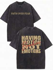 SHEIN Teenager Jungen T-Shirt mit Buchstaben-Muster, kurzärmlig, gewaschen, Lässig, bequem, modisch, vielseitig, süß, weich, geeignet für den täglichen Gebrauch, Schule, Ausflüge, Sport, Festivals und Partys - Schwarz - Übersicht 2