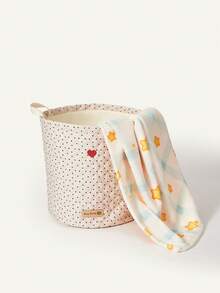 Cozy Pixies 波点爱心图案多尺寸收纳篮，适合存放玩具/婴儿房用品 - 米色 - 查看 7