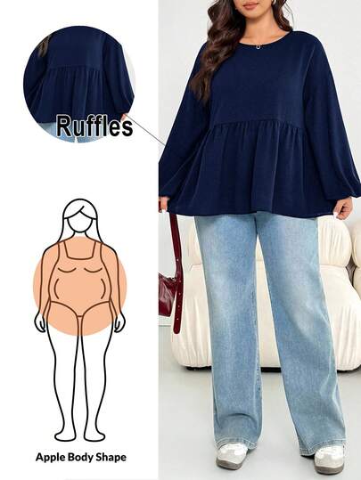 SHEIN Essnce Plus Size Women Autumn And Winter Fashion Casual Loose Comfortable Daily Basic Versatile Black Long-Sleeved Shirt,Women Blouse,Fall Outfits,Curve Cute Tops