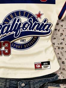 SHEIN Tween Girls' Casual Knit Crew Neck Ruched Retro Collegiate Sporty #23 Graphic Short Sleeve T-Shirt, Suitable For Summer, Back To School - Multicolor - View 5