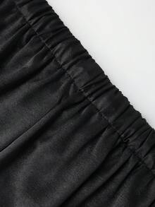 SHEIN PETITE CURVE 大码女式亮面休闲直筒裤，简约风格，适合通勤和日常穿着 - 黑色 - 查看 4