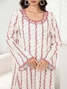 Yasmyna 女士碎花宽松优雅长袖圆领连衣裙 - 彩色 - 查看 5