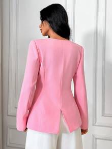 EURMUSE Women's Elegant Single-Breasted Blazer Jacket For Commuting, Autumn - Rusty Rose - View 2