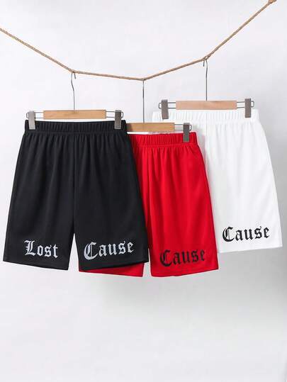 SHEIN 3pcs/Set Teen Boy/Teen Boys' Casual Everyday Versatile Comfortable Printed & Solid Color Loose Fit Shorts, 3 Styles