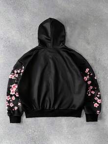 ROMWE MEN Spring Casual Graphic Men'S Floral Print Loose Sweatshirt Sweatshirt, Retro Street Style - Black - View 2