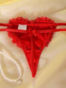 情人节红色爱心荷叶边娃娃衫，可爱浪漫礼物，夜店装扮，派对，音乐节女士丁字裤 - 紅色 - 查看 8