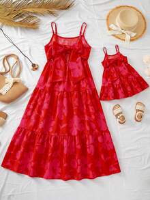 Travachic KIDS Babygirl Cute Summer Vacation Green Textured Loose Strap Dress - Red - View 2