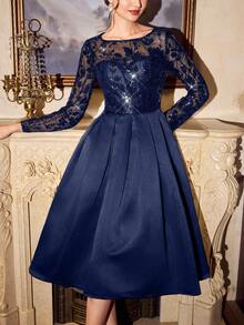 Vintamour Vestido elegante vintage de mujer con bolsillos, bordado de flores y cuentas, vestido de satén para fiestas, ropa de otoño para mujer, disfraces de Halloween, ropa de invierno, vestido de invierno para mujer, ropa de otoño para mujer, ropa de Halloween para mujer, ropa de Navidad para mujer, vestido de fiesta de Navidad, vestido de Año Nuevo, conjunto de Acción de Gracias para mujer, vestidos elegantes para fiestas - Azul Marino - Ver 1