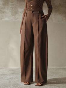 Anewsta 春季新款时尚筒腿西装裤（女款） - 棕色 - 查看 5