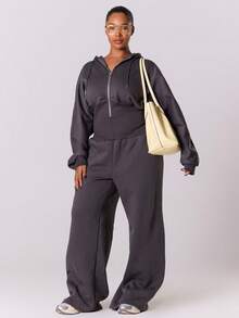 MUSERA بدلة قطنية مريحة مع خصر مشدود وسحاب، مناسبة للارتداء اليومي في الربيع - رمادي غامق - مشاهدة 1