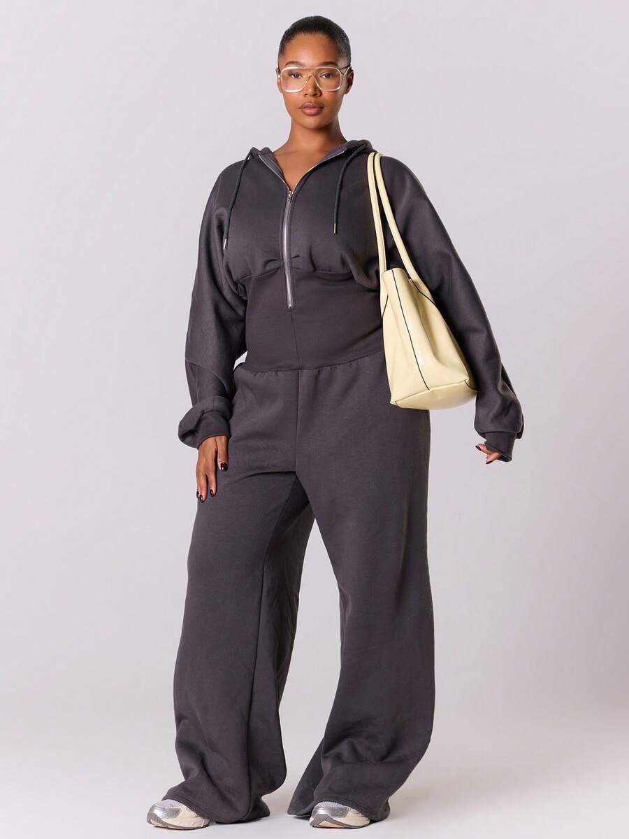 MUSERA بدلة قطنية مريحة مع خصر مشدود وسحاب، مناسبة للارتداء اليومي في الربيع - رمادي غامق - مشاهدة 1