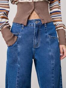 Nöista High-Waisted Barrel Denim Jeans Feature A Wide-Leg With Unique Diagonal Seam. Five Pockets. Spring, Summer, Woman. - Blue - View 5