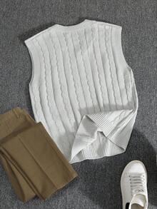 Claim Dot Áo vest len nam cổ chữ V, kiểu dáng xoắn cáp, thoải mái, đa năng. - Màu Xám nhạt - Xem 2
