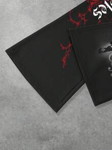 Manfinity EMRG 男士天使雕像和洛杉矶标语图案休闲街头风喇叭运动裤，秋冬男装 - 彩色 - 查看 5