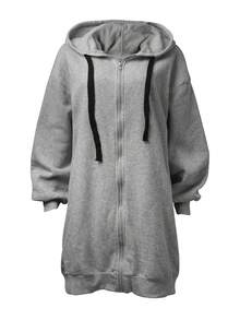 INAWLY Plus Size Women Casual Dropped Shoulder Long Sleeve Zip-Up Loose Sweatshirt - Multicolor - View 3