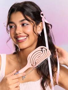 FanGlow THE POWERPUFF GIRLS X SHEIN 1 Pc Hollow Out Hair Comb / Vented Hair Brush Styling Comb ,Hair Comb With Handle,Detangling Hairbrush For All Hair Type,Men&Women,Dry & Wet Use ,Christmas Small Gifts, Birthday Gift Anniversary Charm Gift - Pink - View 4