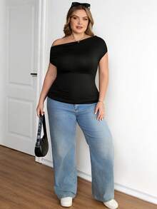 SHEIN CURVE+ 大码女式纯色褶皱领多功能时尚背心，共3种款式，情人节特惠 - 黑色 - 查看 10