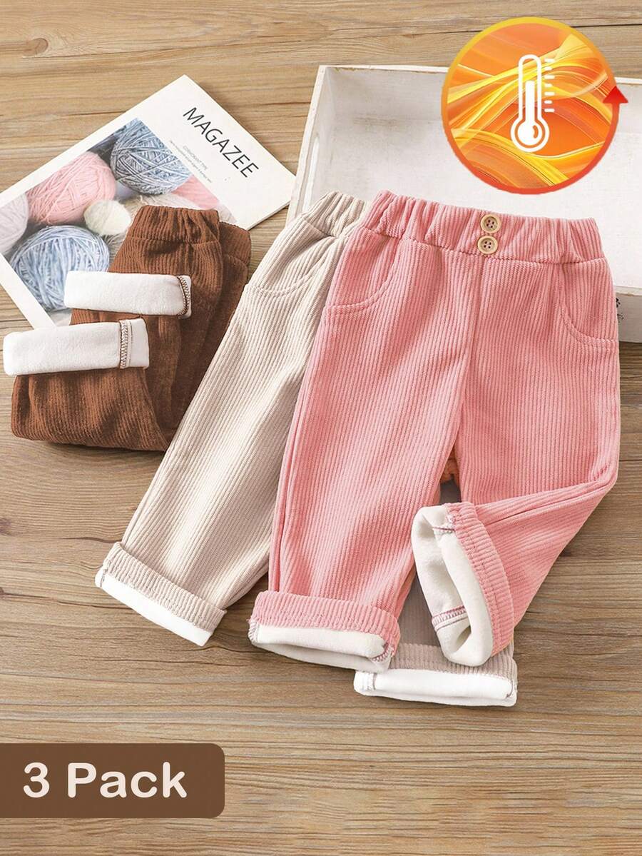 SHEIN 3件套女婴保暖休闲裤套装，秋冬 - 彩色 - 查看 1