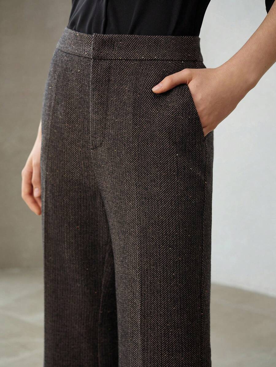 MOTF PREMIUM 羊毛人字纹喇叭裤 - 黑色 - 查看 2