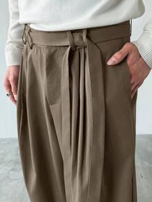 HUEFORM 男士首尔风长裤，垂坠宽松版型，褶裥阔腿裤，中性款，复古商务休闲裤，圣诞穿搭，圣诞礼物，送给男友/老公的日常礼物，周年纪念礼物，秋冬款 - 橄欖綠 - 查看 6