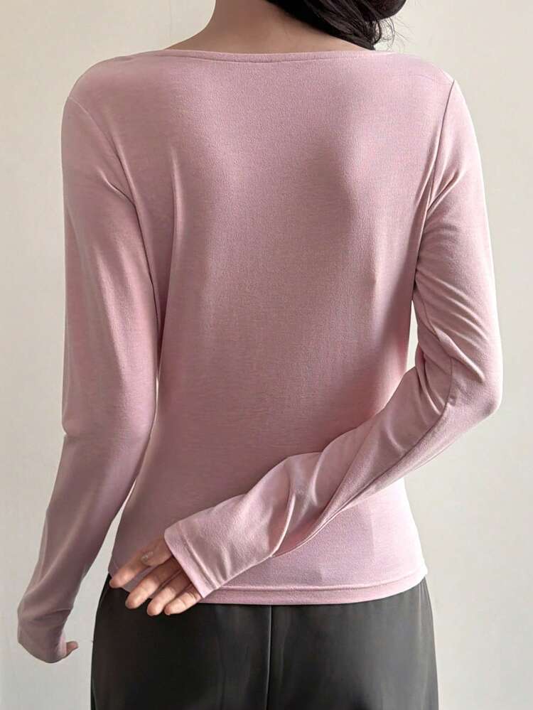 Women's Casual Solid Color Scoop Neck Slim Fit Cold Shoulder T-Shirt Long Sleeve