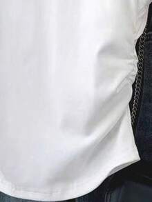 复古马术女孩印花露脐白色T恤，适合青少年女孩，适合外出、春夏季节穿着，舒适百搭，经典复古黑白撞色设计，带有小巧的Logo - 白色 - 查看 3